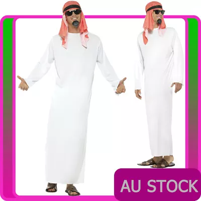 Mens Fake Sheikh Costume Arabic Desert Middle East Arab Halloween Outfit Robe • $39.89