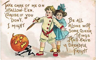 Halloween HBG Boy Defends Girl From JOL L & E 2262 Embossed Unposted 1910  • $9.99