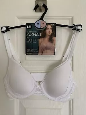 M&S Perfect Fit Memory Foam Full Cup T Shirt Bra WHITE Size 30B • £12.99