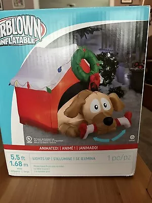 Animated Airblown Inflatable Dog In Doghouse Christmas Decoration 5.5 FT • $74.99