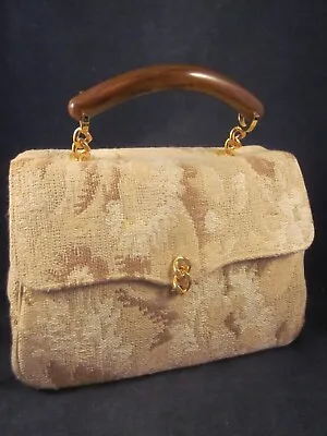 M & M Morris Moskowitz Purse Fabric Tan & Ivory VINTAGE NEW Without TAG • $99.95