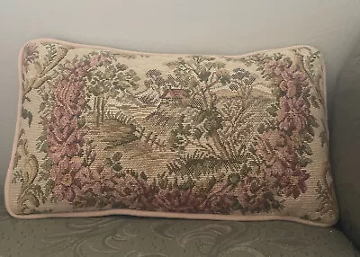 Vintage French Country Moire Taffeta Backed Tapestry Pillow • $7.99
