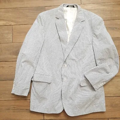 Jos A Bank Mens 44R Seersucker Blazer Sport Coat Suit Jacket Blue White 44 REG • $75