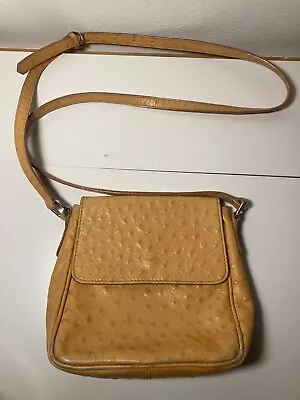 Maurizio Taiuti Orangey Tan Ostrich Style Leather Women’s Crossbody Hand Bag • $10