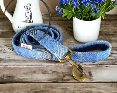 Handmade Blue Tartan Check Harris Tweed Dog Lead Leash For Dogs And Puppies • £24