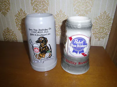 Henninger German Shepard Chicago & Pabst Blue Rbbon 2 Beer Stein Limited Edition • $24