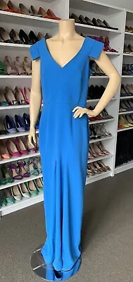 $599 • Buy Authentic Roland Mouret Phoenix Blue Double Crepe Sleeveless Gown Dress 3000+