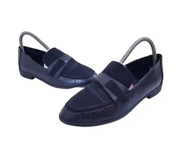 London Rebel Womens Ladies Black Leather Slip On Flat Shoes Size 5UK/38EUR • £14.95