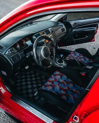 P2M FRONT & REAR Checkered Carpet Floor Mats For Mitsubishi Lancer Evo 8 9 New • $95