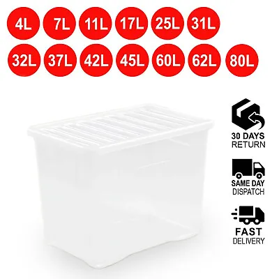Clear Plastic Storage Boxes With Lids Home Office Kitchen Stackable UK Made Box • £188.99