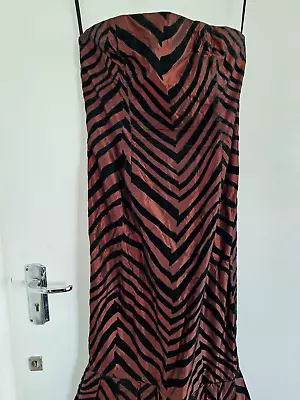 Vintage Strapless Long Fishtail Orange And Black Striped Dress Size S/m • $12.33