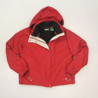 LL Bean Women's Winter 3 In 1 Coat Jacket Size Large Red Rain Black Fleece • $34.49