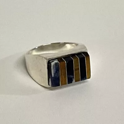 Vintage Men’s Sterling Blue Lapis & Tiger's Eye Ring  Size 12 19.9g • $99.99