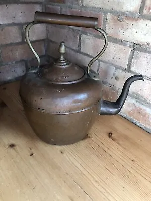 Large Antique Decor /vintage Copper Kettle Collectable Metal Teapot Brass Handle • £42