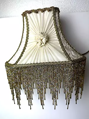 Vintage Victorian Boudoir Headboard Reading Lamp W Beaded Fringe Laced White • $195