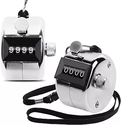 2 Pack Metal Hand Counter Four-Digit Counter With Nylon Lanyard Silver Counter C • $13.76