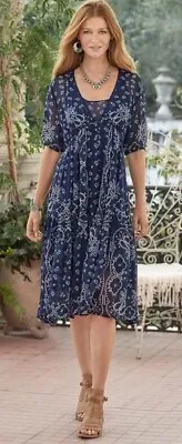 Sundance Brieia Bandana Print Blue Boho Midi Semi Sheer Dress Size XS NWT $168 • $45