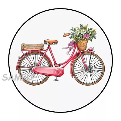 30 Pretty Classic Bike With Flowers Envelope Seals Labels Stickers 1.5  Round • $2.64