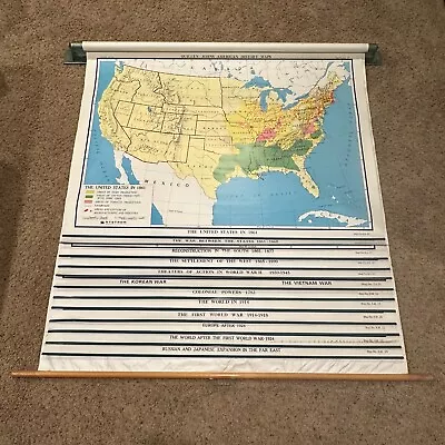 Nystrom Set 12 Vtg World History Pull Down Maps + Spring Roller Mounting Bracket • $999.99