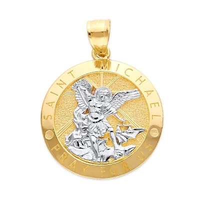 Solid Gold Saint Michael Pendant In 10k Or 14k Big Saint Necklace For Men • $419.99