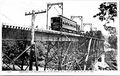 Ellwood Bridge PHB & NC Railway Postcard Trolley Interurban Tram RPPC Reprint • $7.96