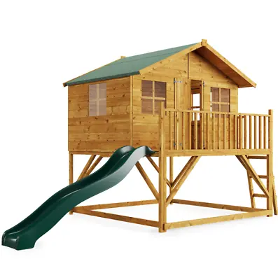 Wooden Playhouse Kids Play Area With Ladder Outdoor Garden Toys 6x7 Wendy House • £689