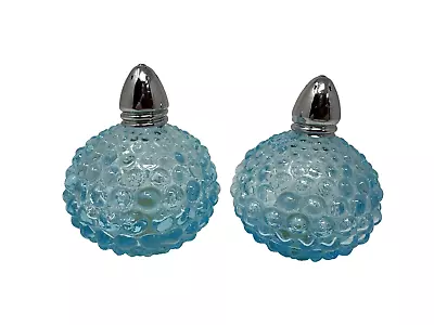Pair Of I.W. Rice Hobnail Ice Blue Glass Salt And Pepper Shakers Made Japan • $18.88
