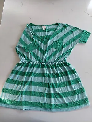 Mossimo Green Teal Blue Cotton Blend Striped Short Sleeve Dress Size XL • $6.99