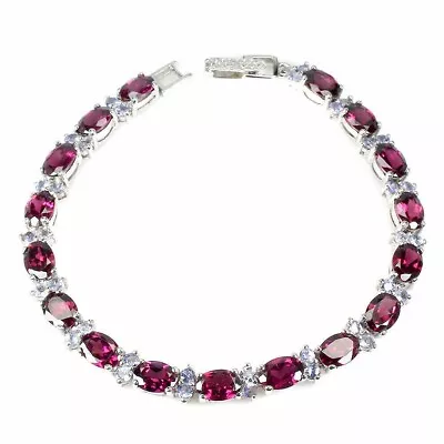 Bracelet  Pink Rhodolite Blue Tanzanite Mined Gems Solid Sterling Silver 7 1/4 • £94.99