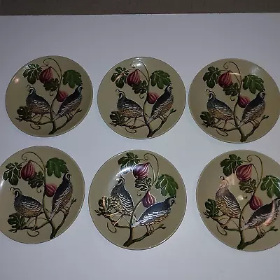 Pottery Barn Harvest Quail 9  Lunch Plates Fig Branch Golden Quail  Set Of 6 • $72