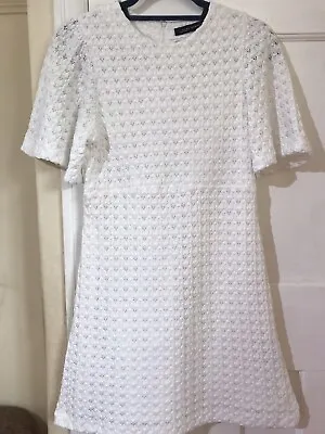 £12.99 • Buy Zara Mini Dress White Lace Short Bell Sleeve Size Small UK 8