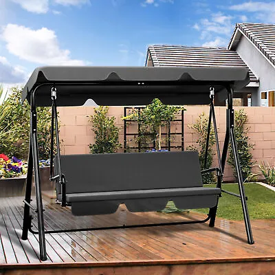 Porch Swing 3-Person Outdoor Swing Chair Patio Hanging Swing W/ Canopy Cushion • $122.65