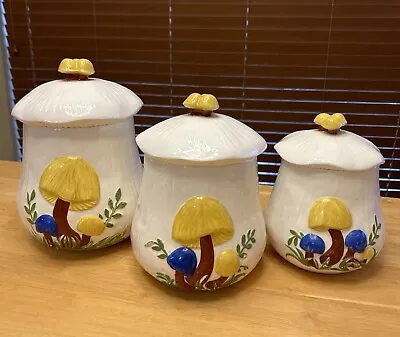 Vintage Arnel's Ceramic Mushroom Kitchen Canisters Cookie Jars Set Of 3 ~ Fungi • $30