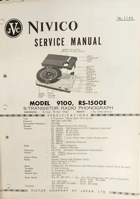 JVC - Nivico - 9100 & RS-1500E- 8-Transistor Radio Phonograph - Service Manual • $15