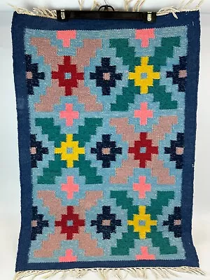 Vintage Mexican/Native American Bright Handwoven Wool Rug * Mat * 35 X 23.5 • $37.50