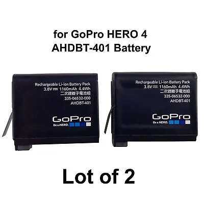 Lot Of 2 Genuine OEM AHDBT-401 3.8V 1160mAh 4.4Wh Battery For GoPro HERO 4 HERO4 • $16.50