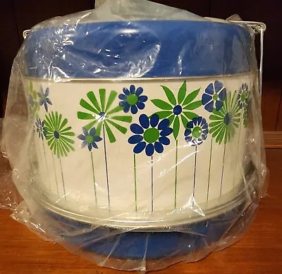 $29.99 • Buy Vintage Metal Tin Cake Pie Carrier 3 Tier 5 Piece Set White Blue W/ MCM Flowers 