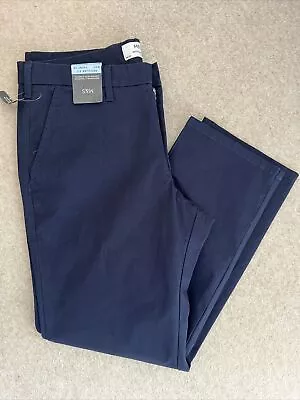 MARKS & SPENCER INDIGO BLUE REGULAR FIT CHINOS TROUSERS Waist 34” Leg 29” Bnwt • £18.99