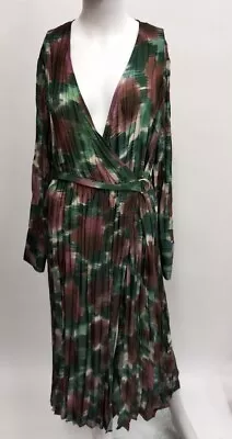 Ladies MANGO NWT Brown/green Wrap Dress Size 12 - CG N19 • £7.99
