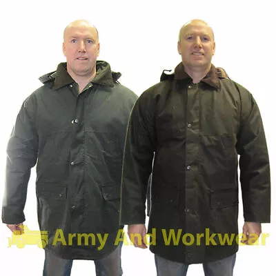 Wax Padded Jacket Oilskin Coat Heavy Wet Weather Mens Hunting Fishing Walking • £29.99