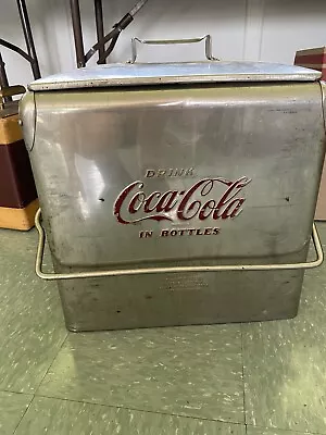 1950's STAINLESS COCA COLA PORTABLE COOLER+TRAY+LID VINTAGE CHEST SODA  • $200