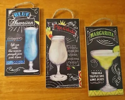 $24.95 • Buy 3 COCKTAIL DRINK CHALKBOARD ART Tropical Beach Tiki Bar Margarita Decor Sign Set