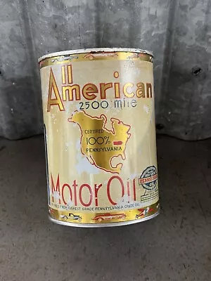 All American Motor Oil Can One Quart Vintage Auto Wilkes Barre Pennsylvania • $699.95