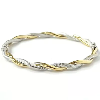 9ct Gold Twist Bangle Two Colour Ladies Yellow White Hinged Safety Catch 5.1g • £345