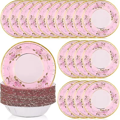 40 Pcs 14 Oz Tea Party Paper Bowls Vintage Floral Disposable Bowls Tea-pink • $9.99