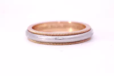 TIFFANY & CO. 18k Rose Gold & Platinum 3.4mm Milgrain Wedding Band Size 5.5 • $601.14