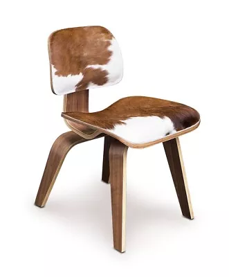 Cowskin Walnut Chair Ergonomical Upholstered Stable Real Laminated Wood New • £340.40