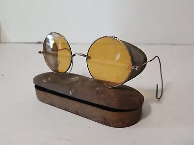 Vtg 1920/30's Yellow Lens Safety/Motorcycle Goggles Hinged Mesh Sides Steampunk • $100