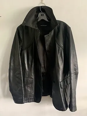 Marks & Spencer Autograph Black Long Sleeves Leather Jacket Outerwear Size:16 • £79