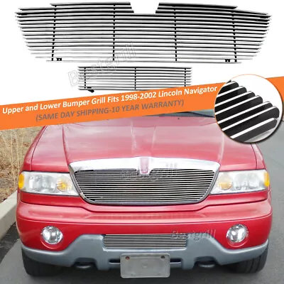 Polished Grille Fits 1998-2002 Lincoln Navigator Main Upper Lower Bumper Grill • $102.98